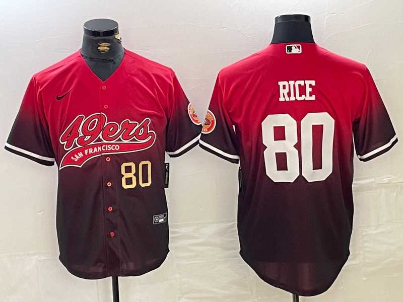 Men%27s San Francisco 49ers #80 Jerry Rice Red Black With Patch Cool Base Stitched Baseball Jerseys